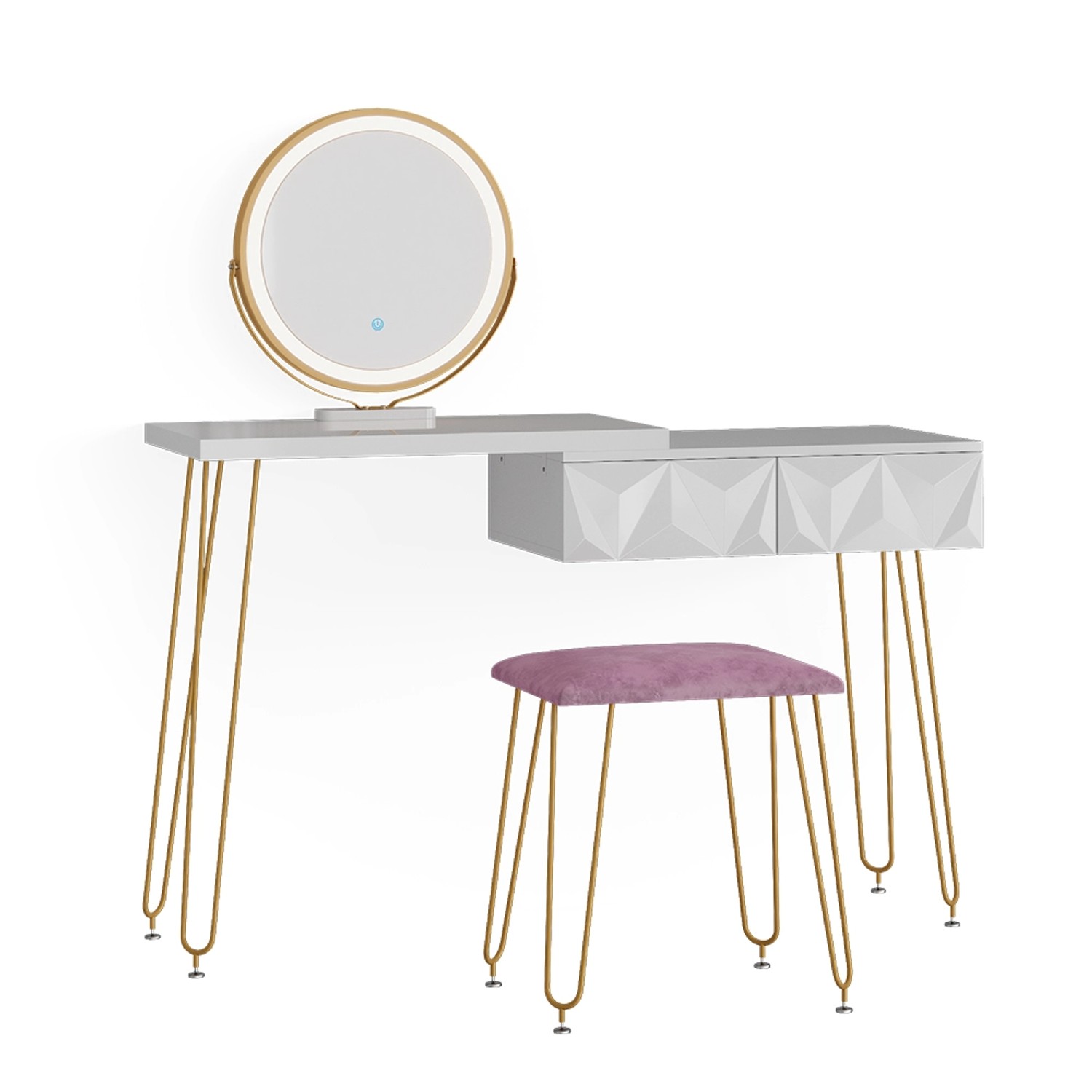 Vicco Schminktisch Bella Weiß 120 cm mit LED Beleuchtung und Hocker