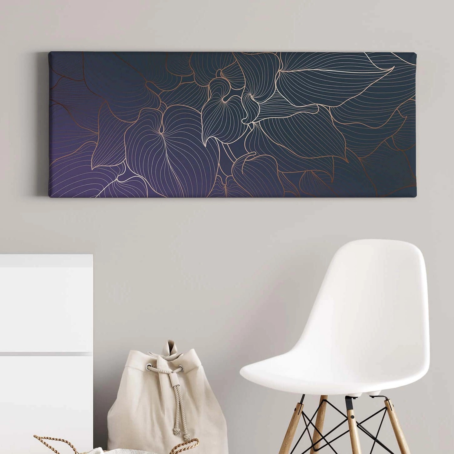 Bricoflor Grafik Wandbild In Blau Und Weiß Metallic Effekt Leinwand Bild Mit Blätter Design Grafisches Wandbild Mit Modernem Muster Für Schlafzimmer