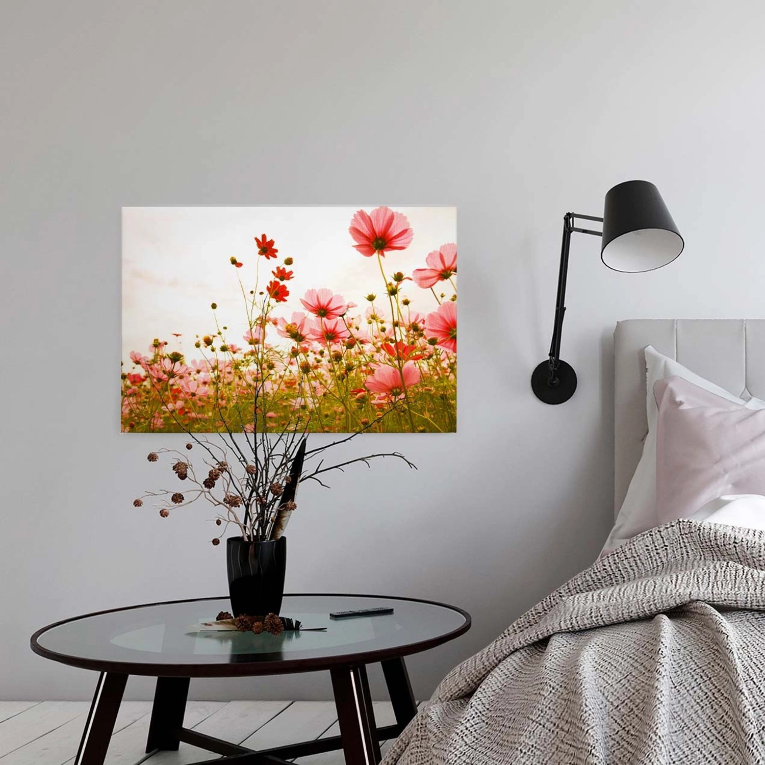 Bricoflor Blumenwiese Auf Leinwand Mit Keilrahmen Wandbild Mit Sommerblumen In Grün Und Rot Für Schlafzimmer Canvas Leinwandbild Im Querformat
