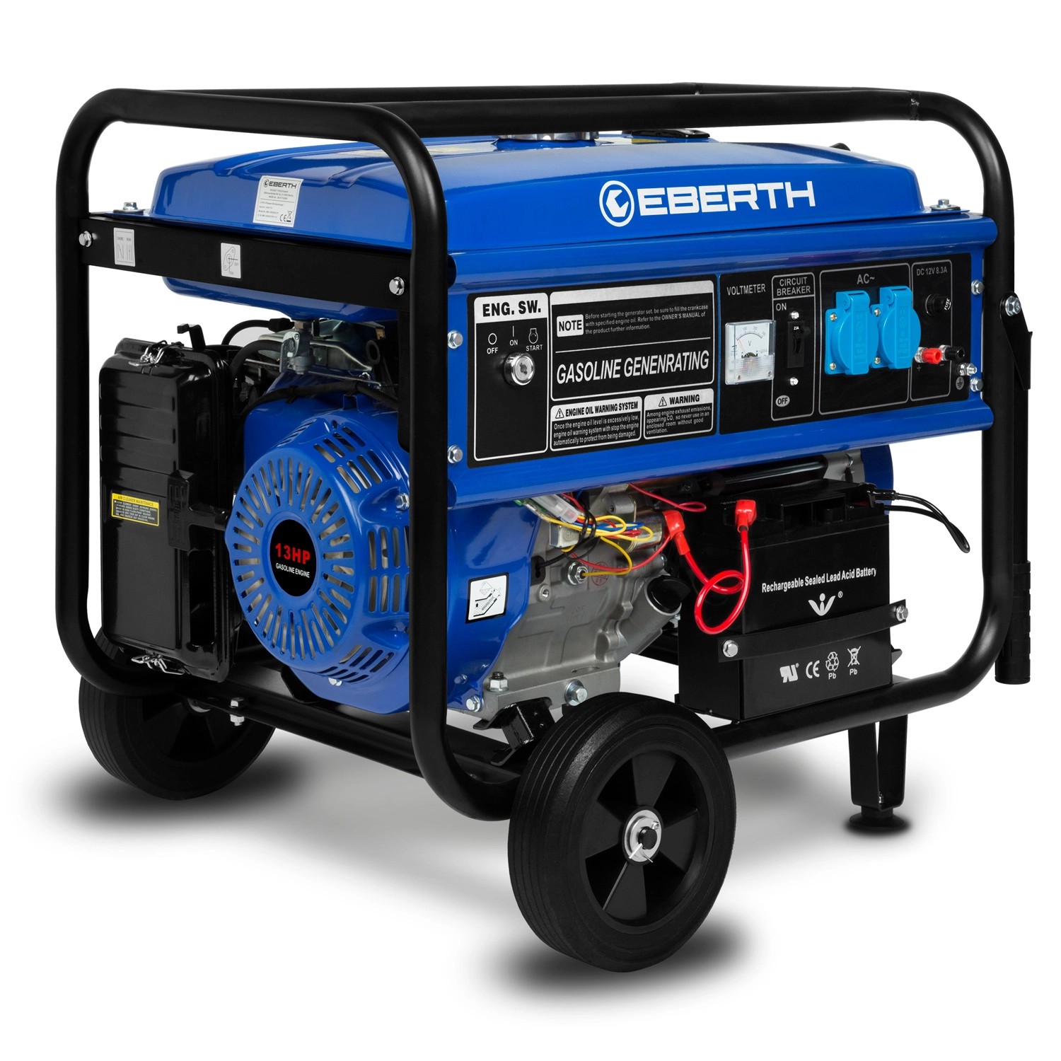EBERTH 5500 Watt Stromerzeuger mit Fahrwerk 13 PS Benzinmotor 4-Takt E-Start
