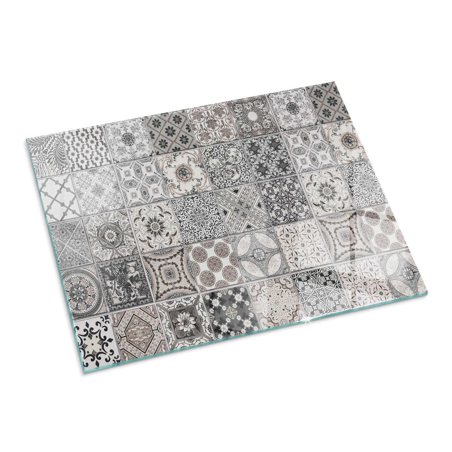 Tulup Glasplatte für Kamin Dekorative Fliesenmuster Glasbodenplatte für Kaminöfen Rechteck 80x60 cm Schwarz Glasplatte für Kamin Glas unter Kamin