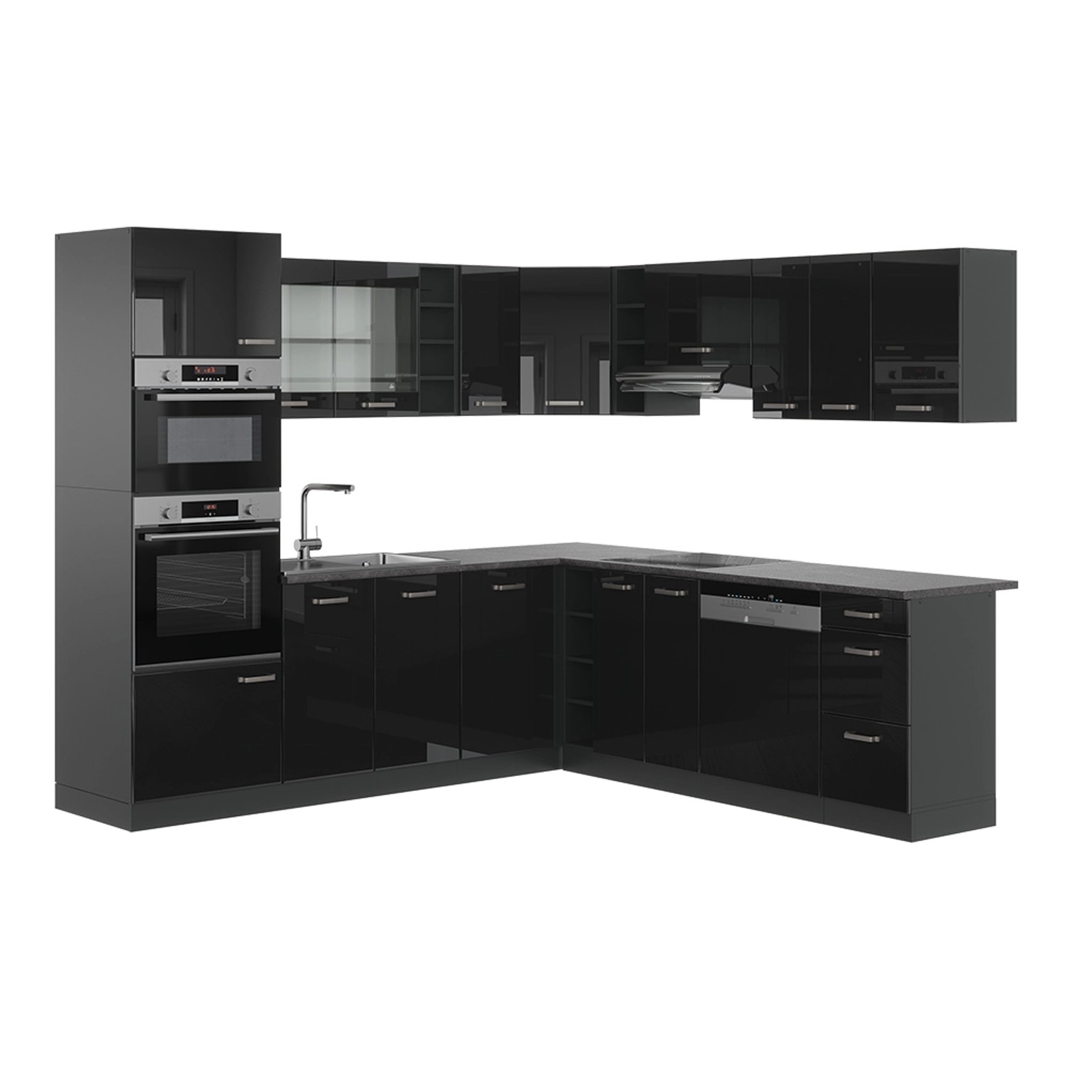 Vicco R-Line Einbauküche Schwarz Hochglanz/Anthrazit 237 x 60 cm ohne Arbeitsplatte ohne E-Geräte