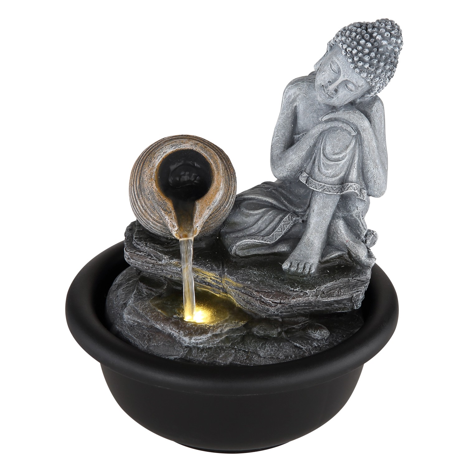 Globo Brunnen Fontana Buddha Kunststoff Schwarz Matt