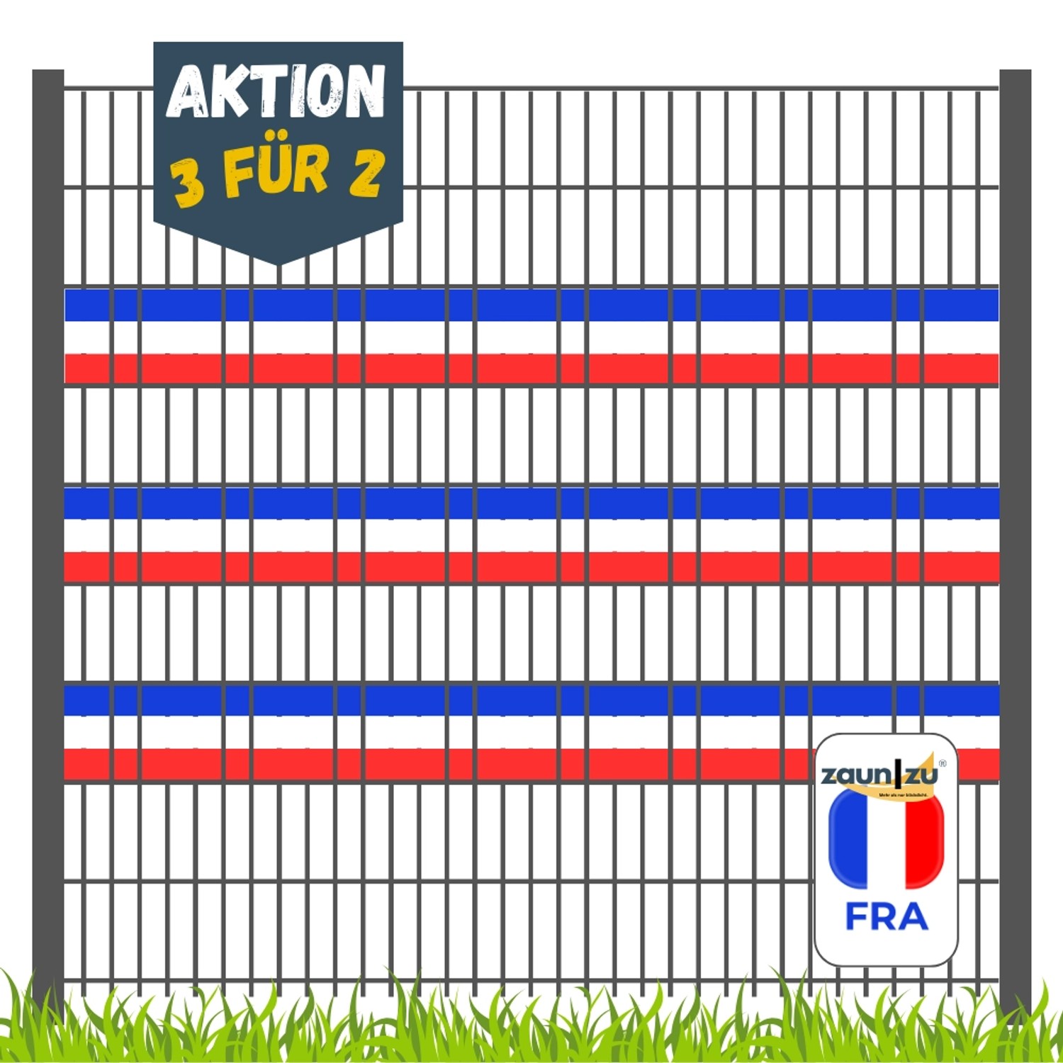 zaunzu Sichtschutz Fanartikel für Frankreich Doppelstabmatten Akzentstreifen 3 für 2