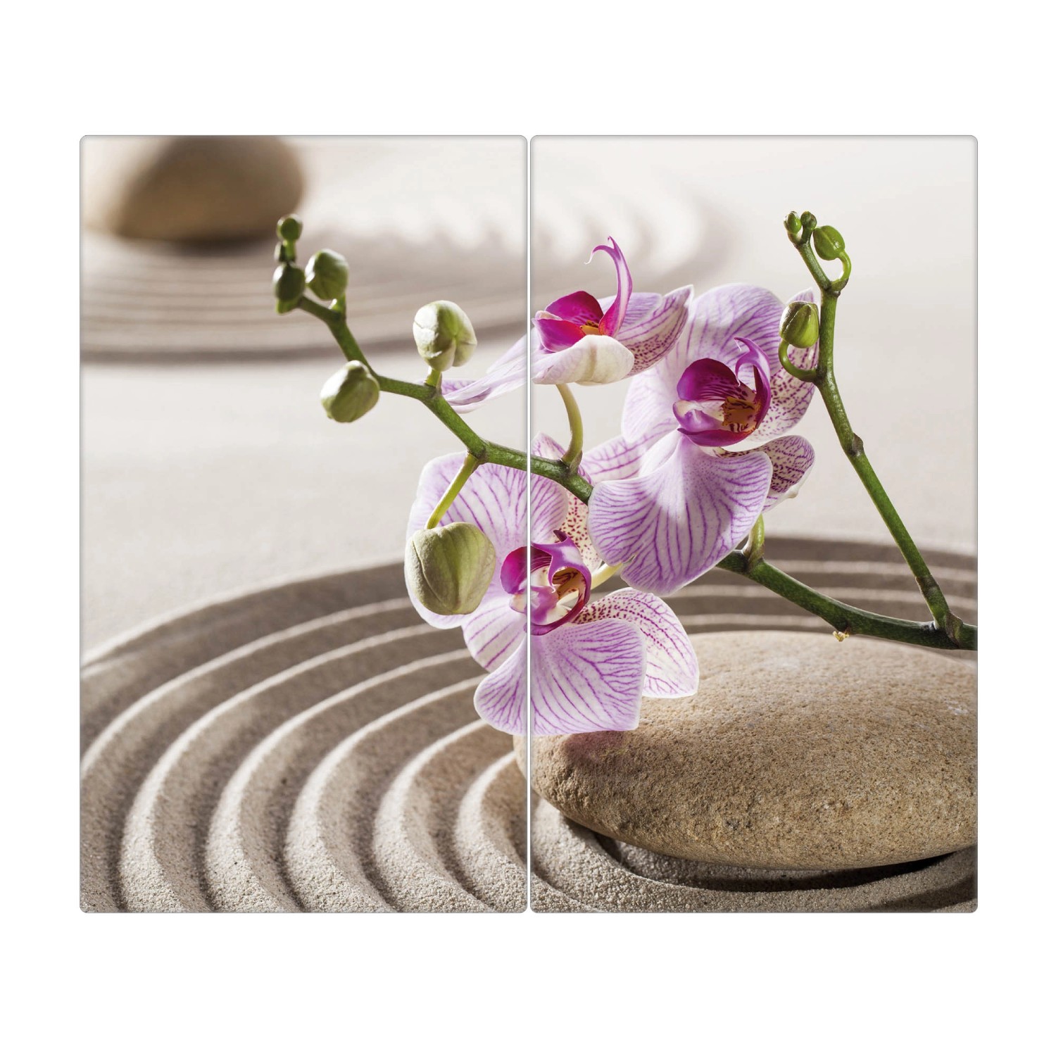 Banjado Herdabdeckplatte Glas 2 Teilig Je 30x52CM Schneidebrett Herdabdeckung Mit Motiv Zen Relax