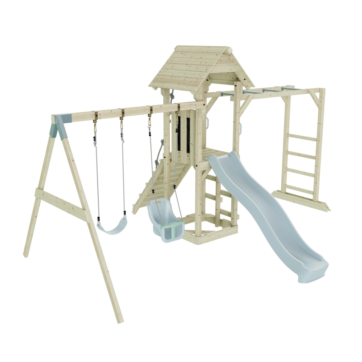 OutdoorToys Spielturm Örebro mit Babyschaukel Eisblau
