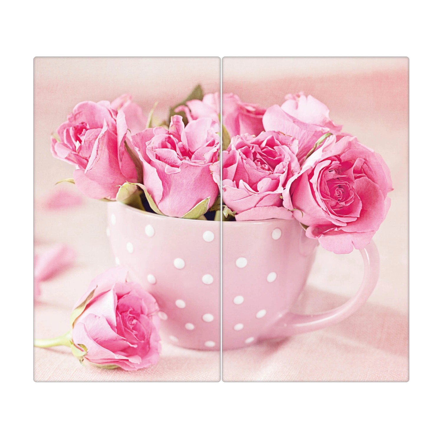 Banjado Herdabdeckplatte Glas 2 Teilig Je 30x52CM Schneidebrett Herdabdeckung Mit Motiv Tasse Voll Rosen