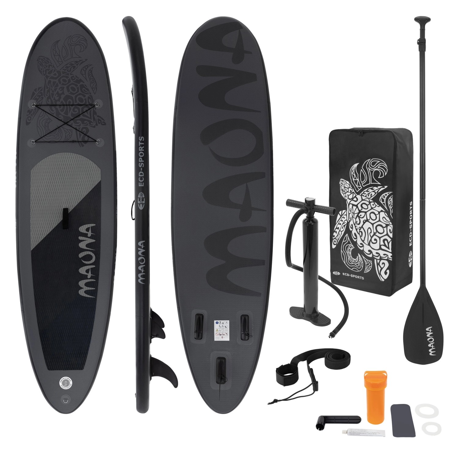 ECD Germany Aufblasbares Stand Up Paddle Board Maona 308x78x10 cm  Schwarz PVC
