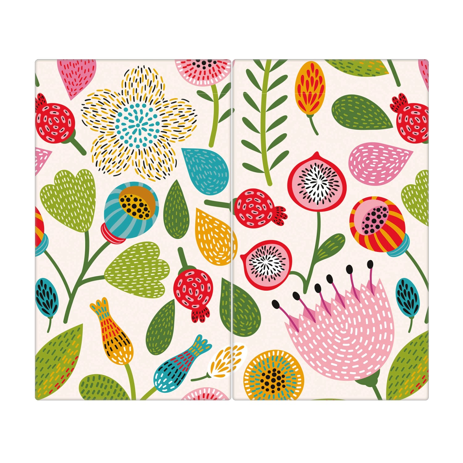 Banjado Herdabdeckplatte Glas 2 Teilig Je 30x52CM Schneidebrett Herdabdeckung Mit Motiv Blumen Naiv