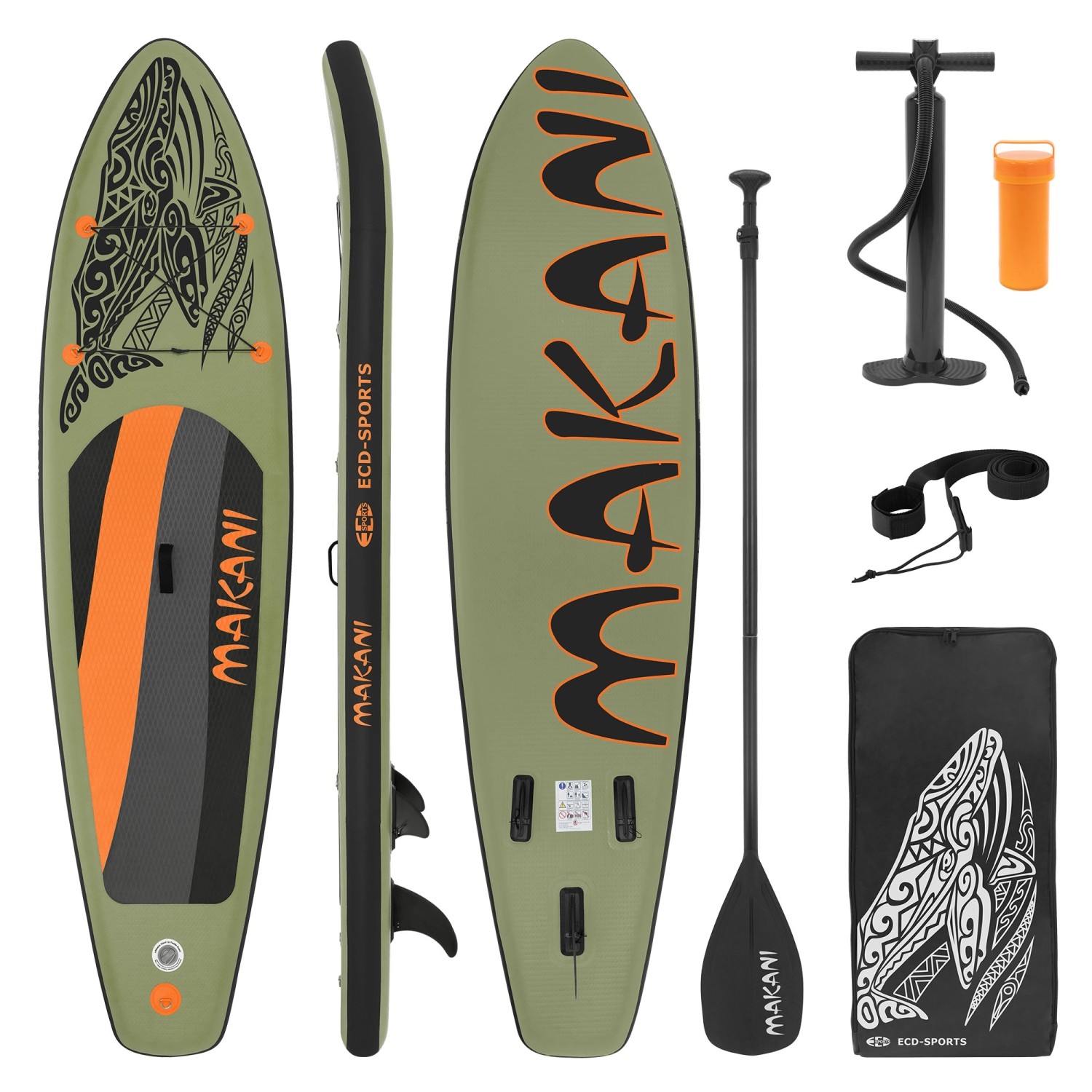 ECD Germany Stand Up Paddle Board Makani 320x80x15 cm Olive bis 120 kg