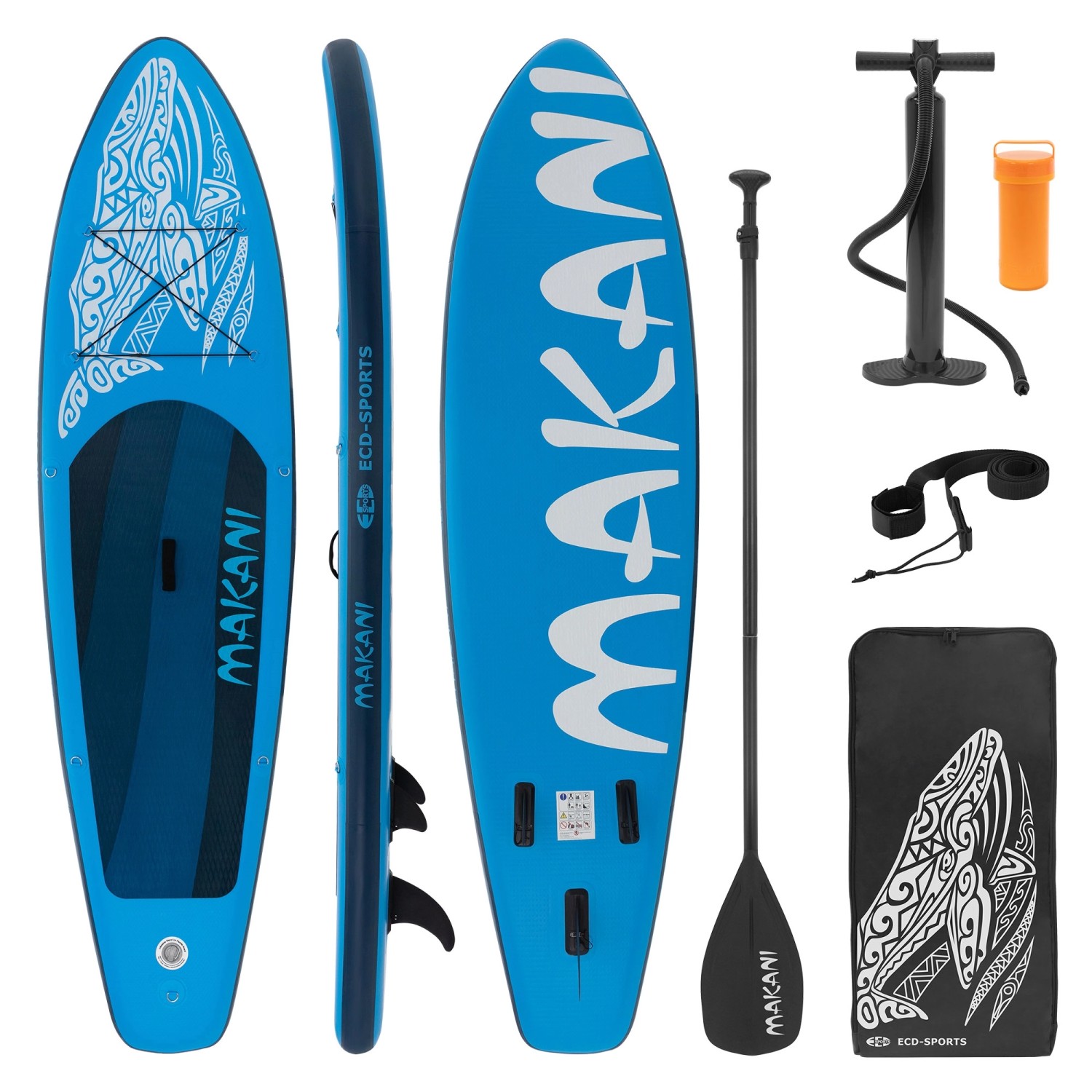 ECD Germany Aufblasbares Stand Up Paddle Board Makani 320 x 82 x 15 cm Blau PVC