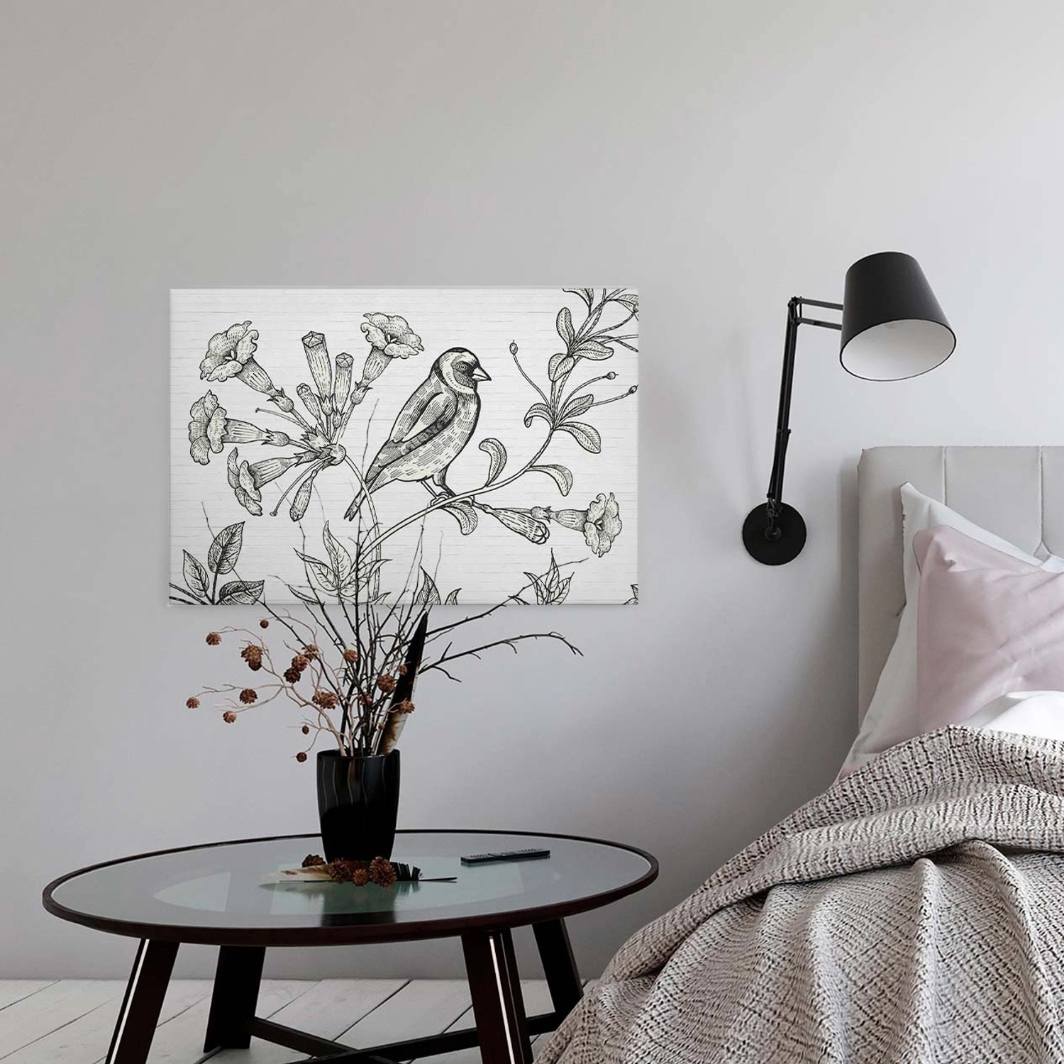 Bricoflor Holzschnitt Bild Mit Vogel Industrial Style Leinwand Bild In Schwarz Weiß Modernes Wandbild Mit Gezeichnetem Vogel Für Wohn Und Schlafzimmer