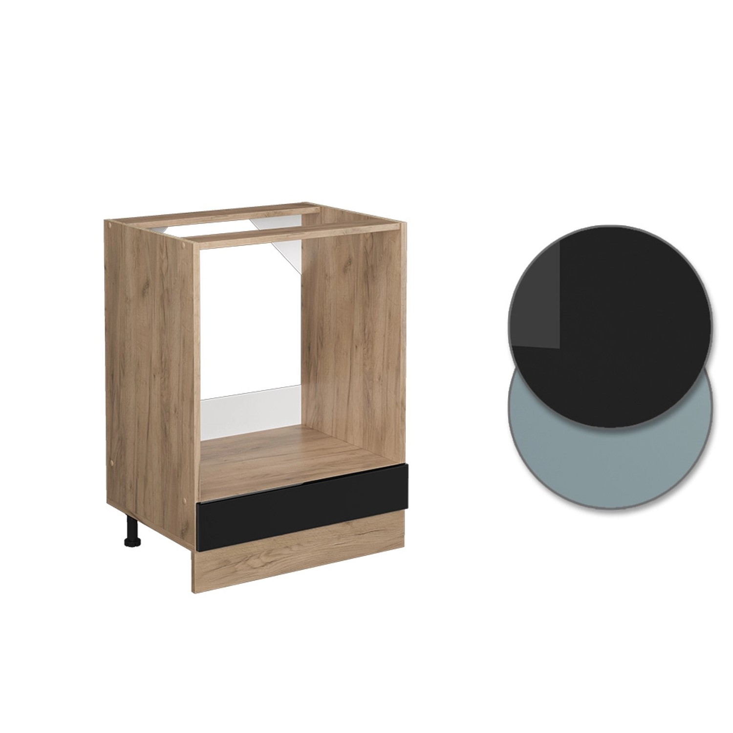 Vicco Herdumbauschrank R-Line Schwarz Hochglanz/Goldkraft Eiche 60 cm AP Eiche