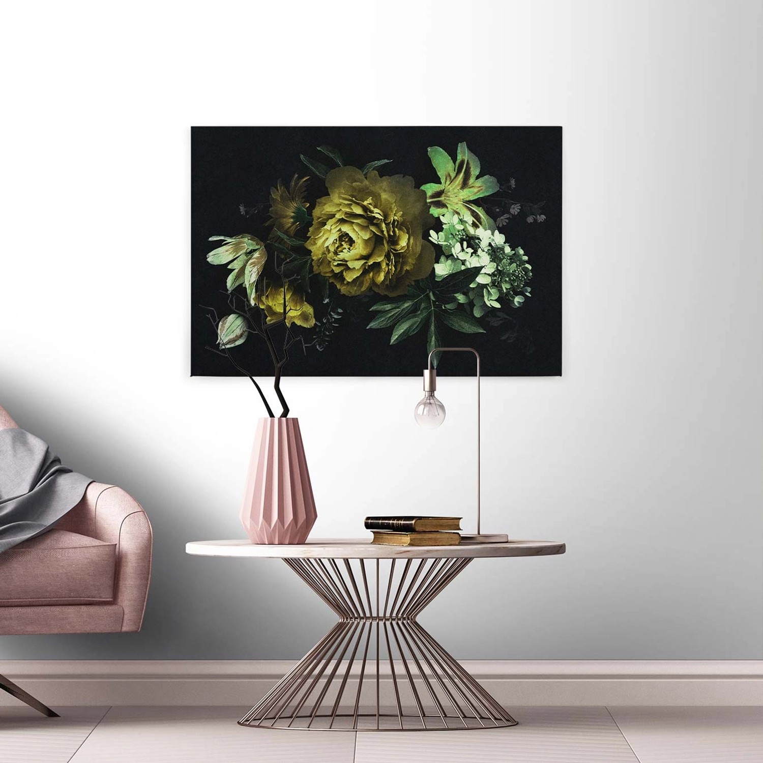 Bricoflor Blumen Bild Im Ölgemälde Stil Stillleben Leinwand Bild Mit Rosen Und Lilien Neobarock Wandbild In Schwarz Und Grün Für Schlaf Und Esszimmer
