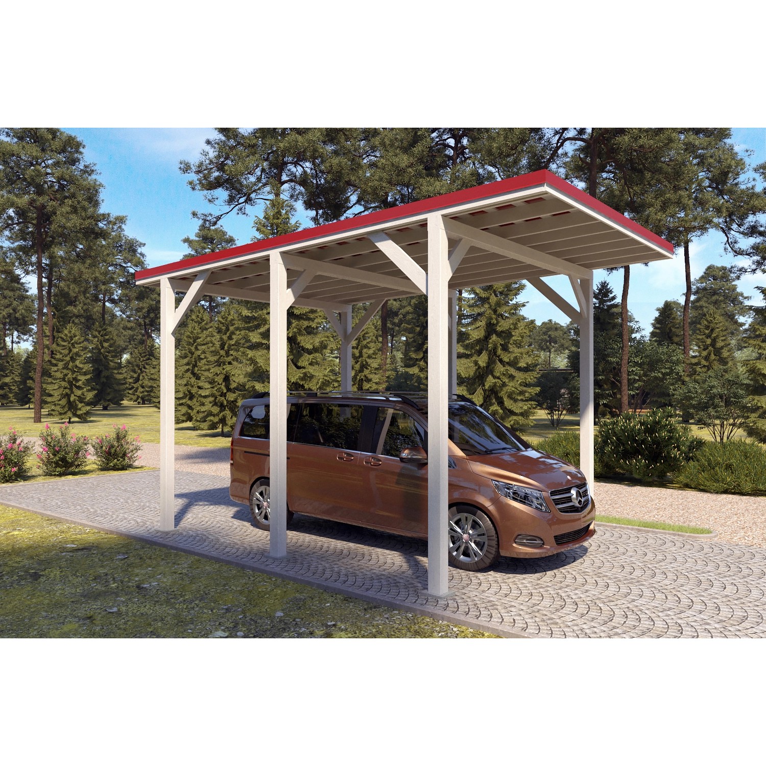 Holzbrüder Camping-Carport Ralf 24m² Reinweiß-Rot