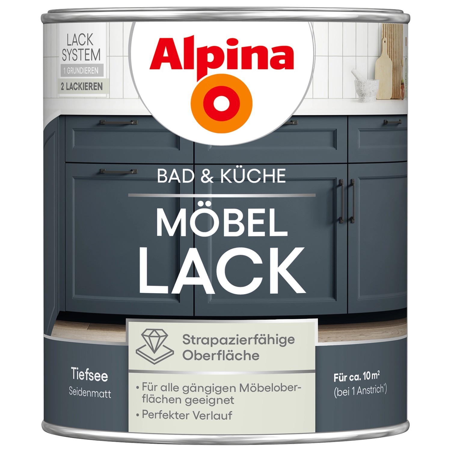 Alpina Möbel-Lack Bad & Küche Tiefsee Seidenmatt 750 ml