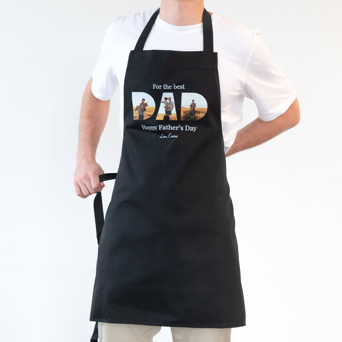 Personalisierte Kochschürze bedrucken lassen | Farbe Schwarz | Schürze mit Foto, Logo oder Wunschtext selbst gestalten