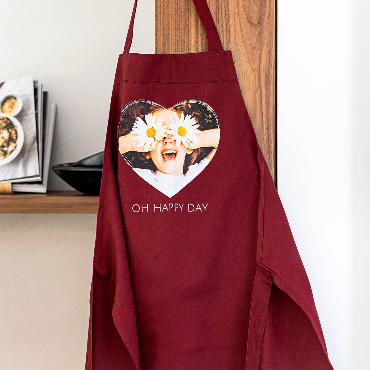 Personalisierte Kochschürze bedrucken lassen | Farbe Burgundrot | Schürze mit Foto, Logo oder Wunschtext selbst gestalten