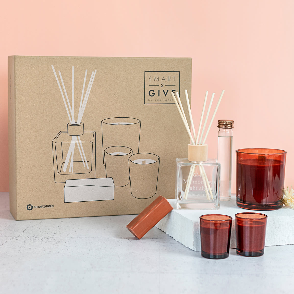 Wellness Geschenkset - Smart2Give mit Duftkerzen, Raumduft & Seife (Terracotta)