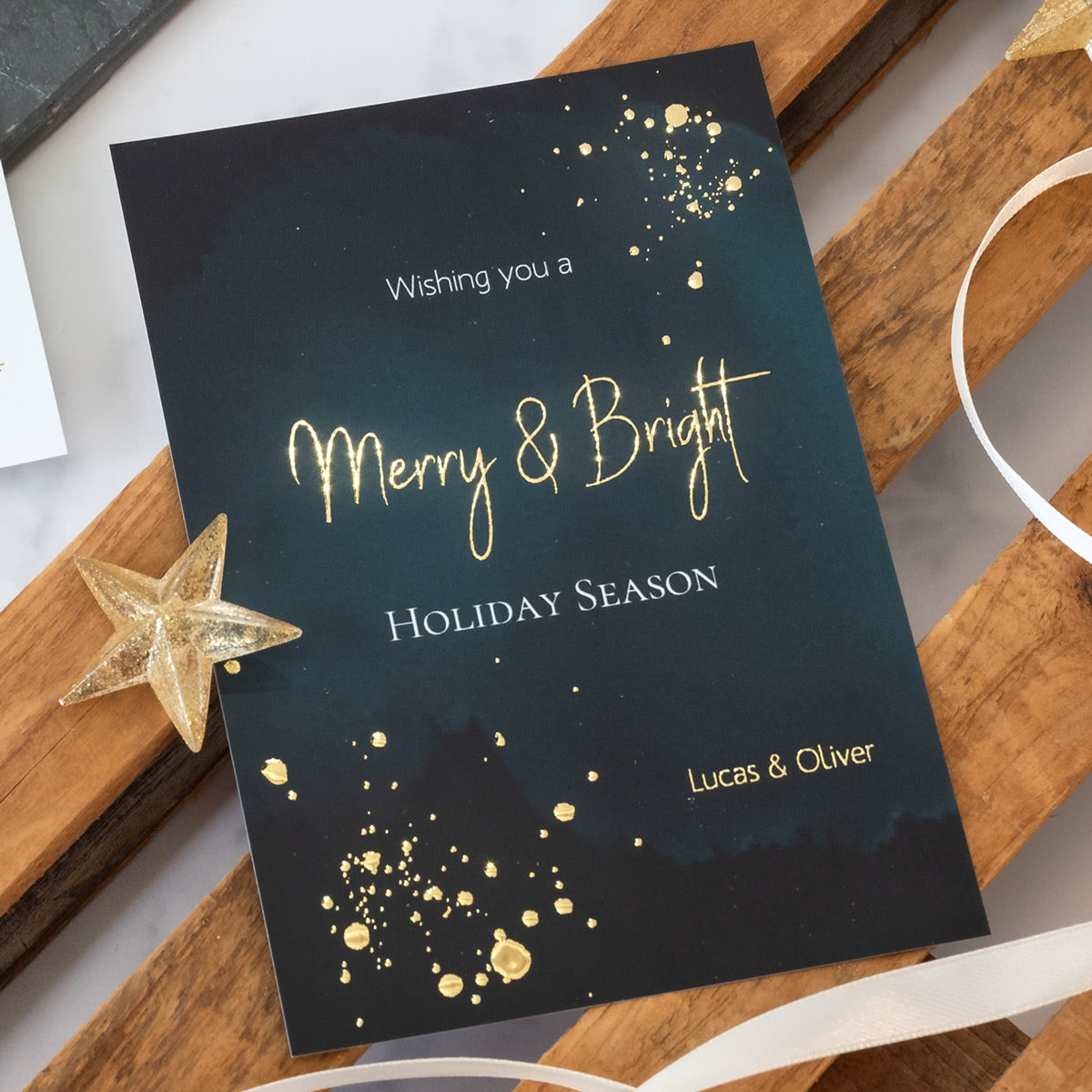 Personalisierte Karten mit Folienprägung | Premium Goldprägung | Hochformat | Elegante & zeitlose Gruss-, Einladungs- oder Glückwunschkarten