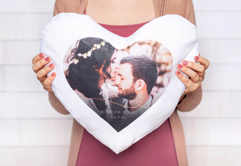 Herzkissen mit Foto personalisiert (1-seitig bedruckt, Polyester, inkl. Füllung)