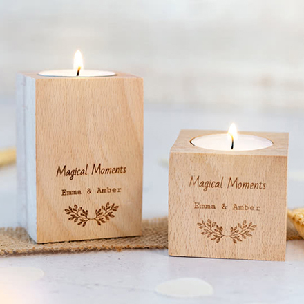Set Teelichthalter aus Holz mit individueller Gravur - 2 Stk. (Buchenholz) zum Geburtstag