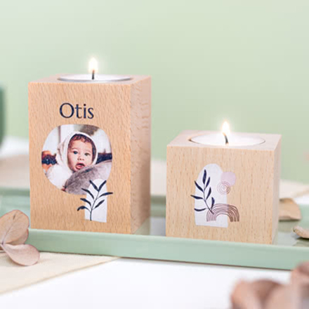 Set Teelichthalter personalisiert aus Holz - 2 Stk. zum Geburtstag