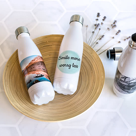 Trinkflasche Edelstahl Weiss zum Geburtstag