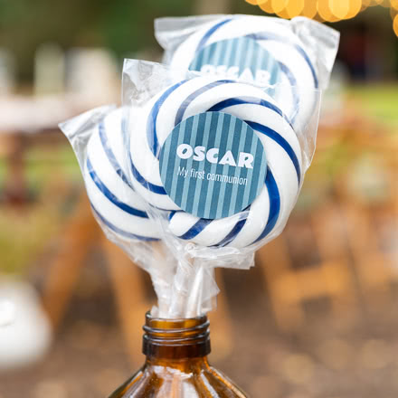 Blaue Lutscher mit Fotoaufkleber personalisiert - 6 Stk.