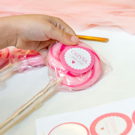 Rosa Lutscher mit Fotoaufkleber personalisiert - 6 stk