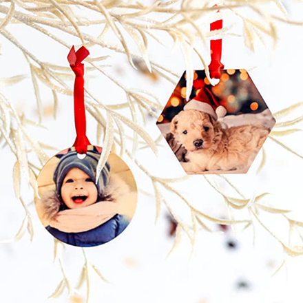 Weihnachtsdekoration aus Holz Sechseck - 4 Stk.