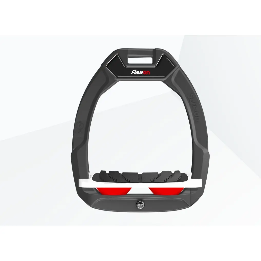 Sicherheitssteigbügel Reiten Schräg Grip Anthrazit/Weiß/Rot Flex-On Safe-On