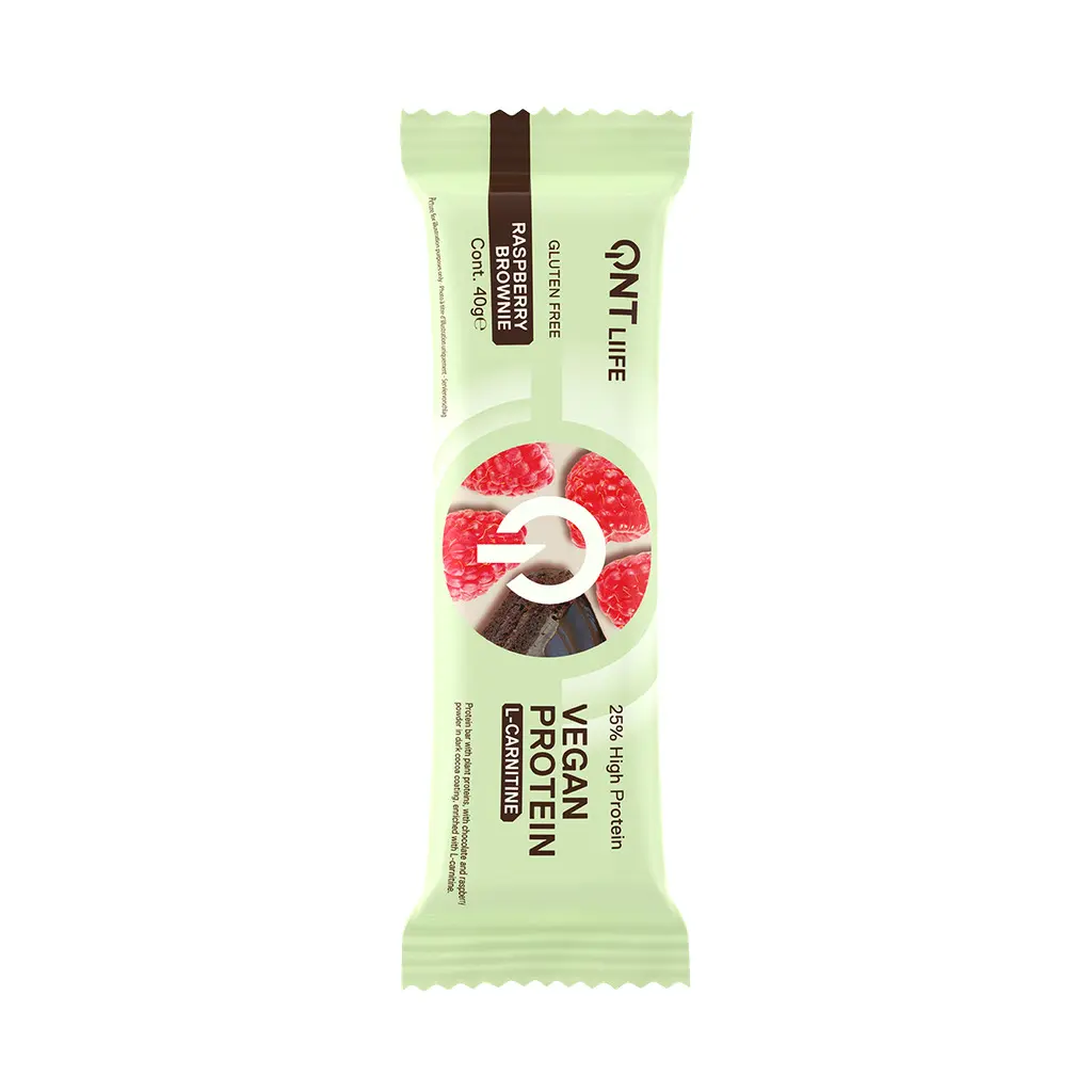 Protein-Nahrung Schokoladen-Brownie Himbeere QNT Liife Vegan Protein Bar + L-Carnitine