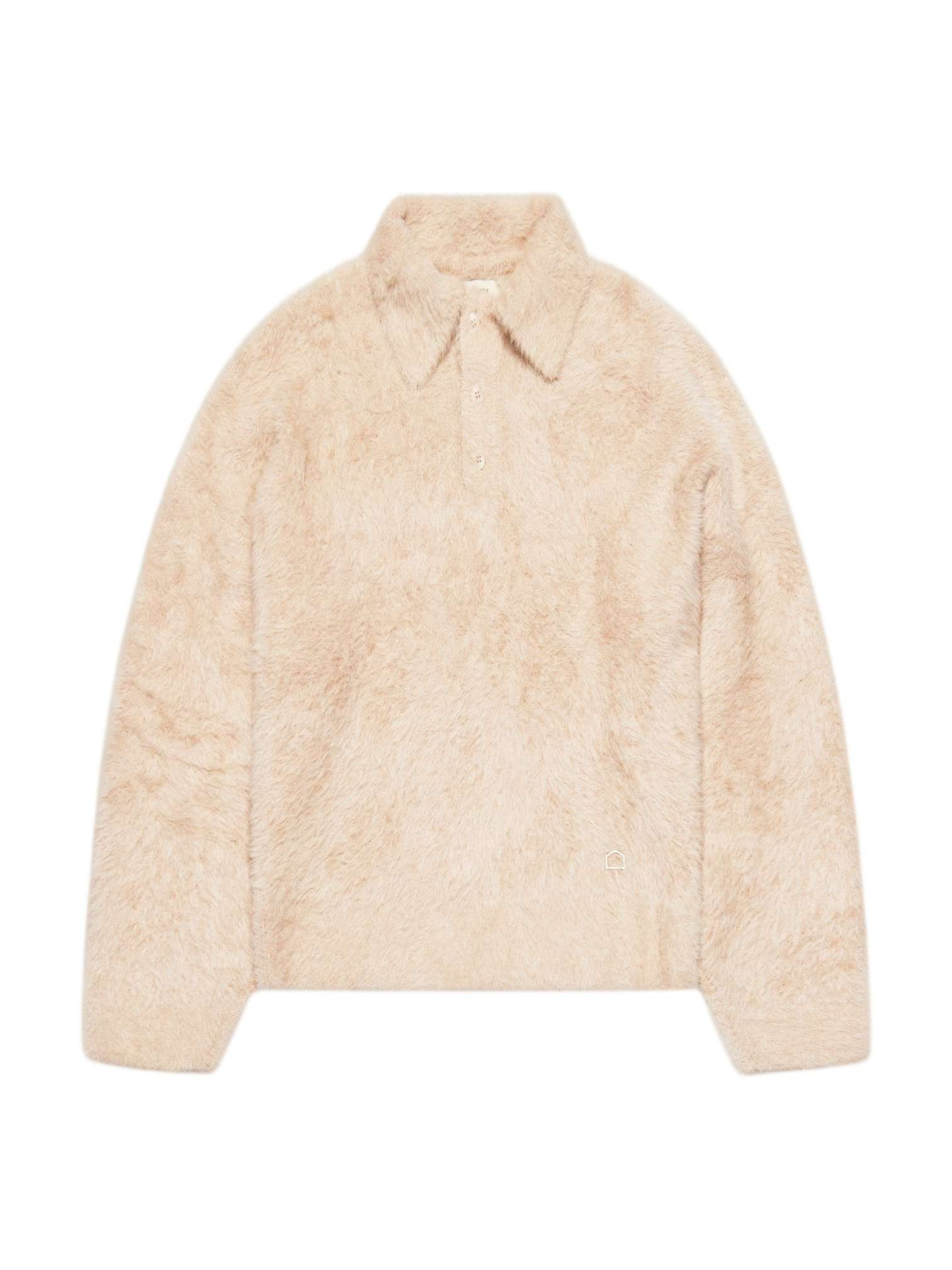Reternity Clair furry knit polo Pullover reversible hairy Pullover mit Kragen mit Passform gezuchtet - Sand