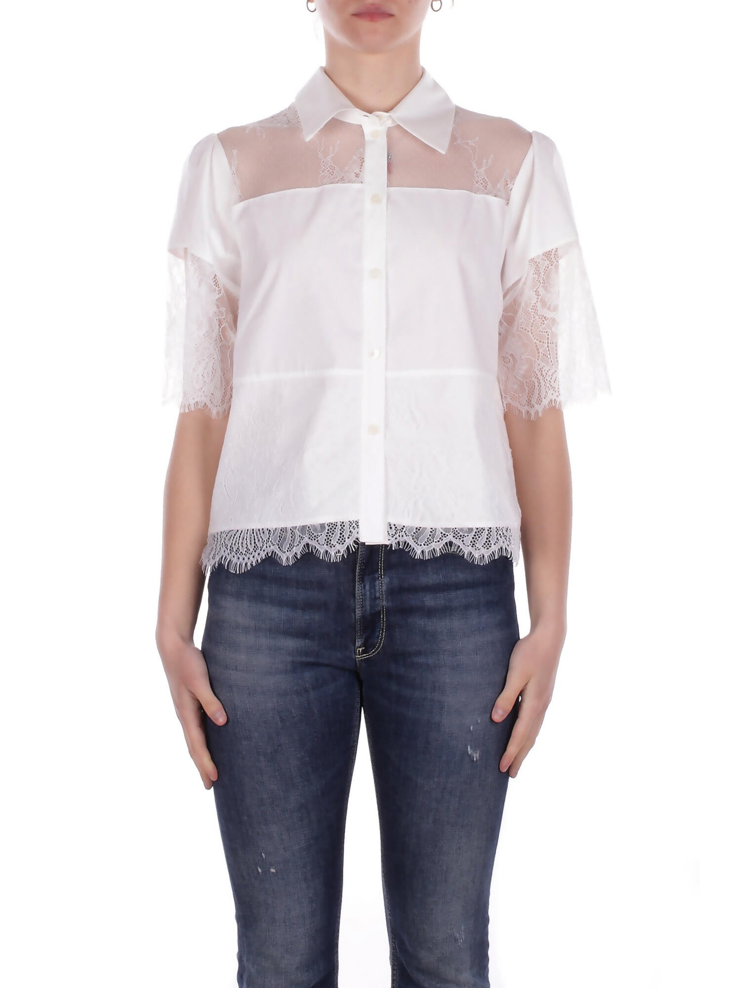 Blugirl Blumarine Frau Hemd ra6142t544a 11111 Hemd m/c Baumwolle c/weiB