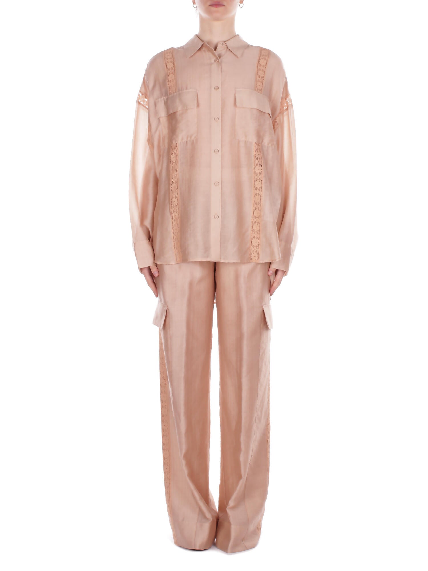 Blugirl Blumarine Frau Hemd ra6062t486a 61212 Hemd uber Lyocell c/pizzo beige