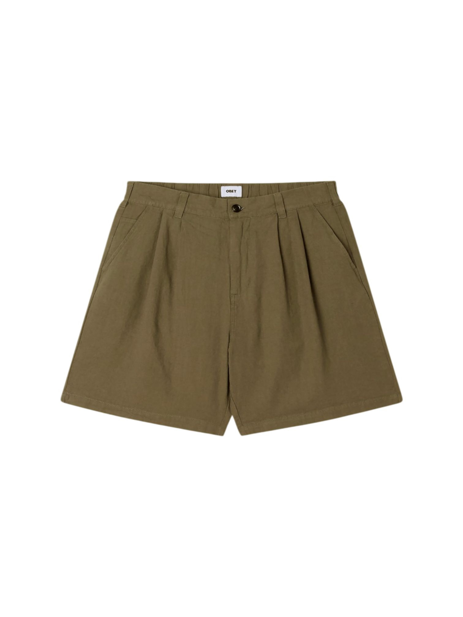 Obey Foster plissierte Leinen Shorts Shorts Sartorial Leinen Shorts breites Bein - rauchig Oliven