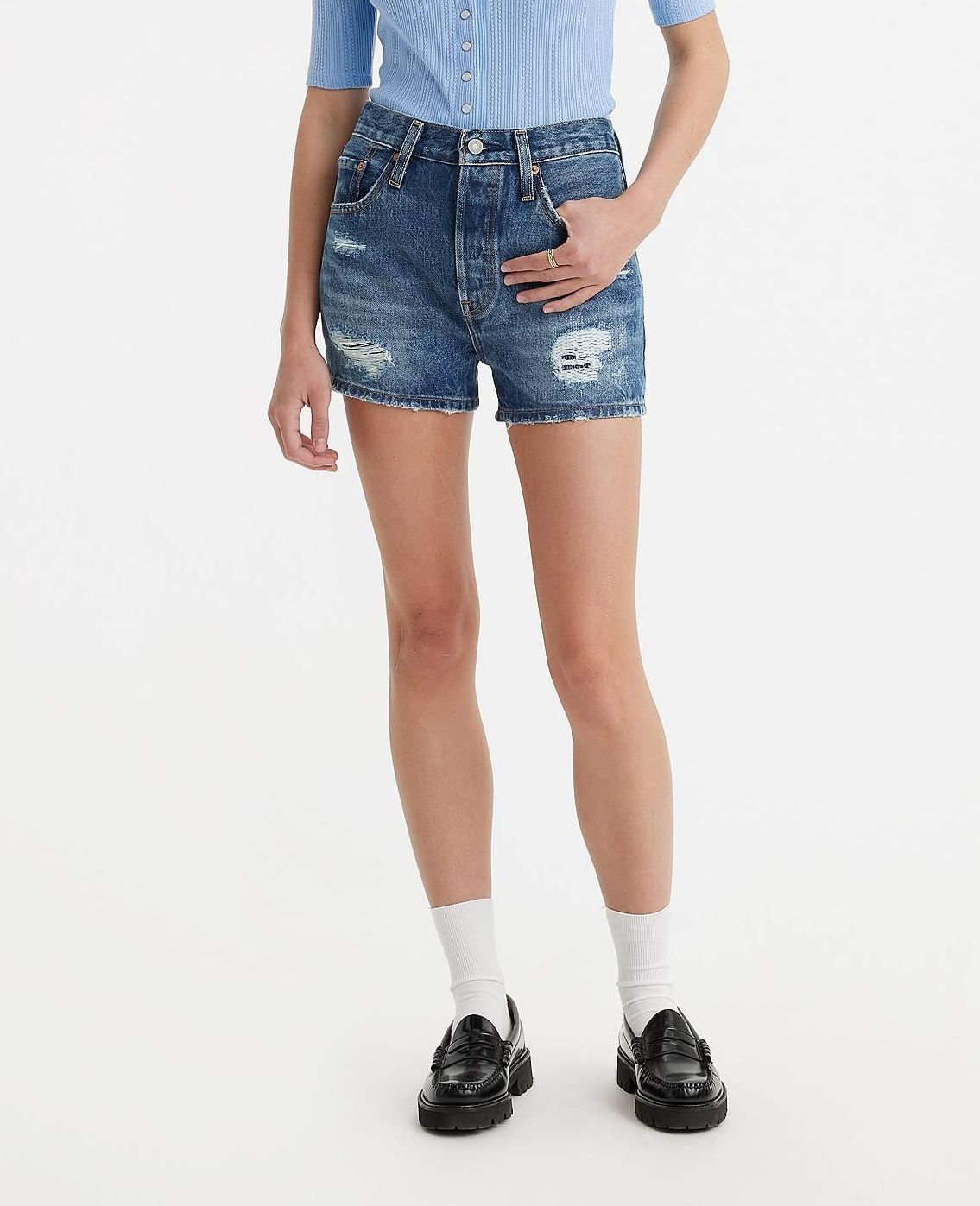 kurze und bermuda frau levis 56327 0312 - 501 kurz dunkel indigo destructed