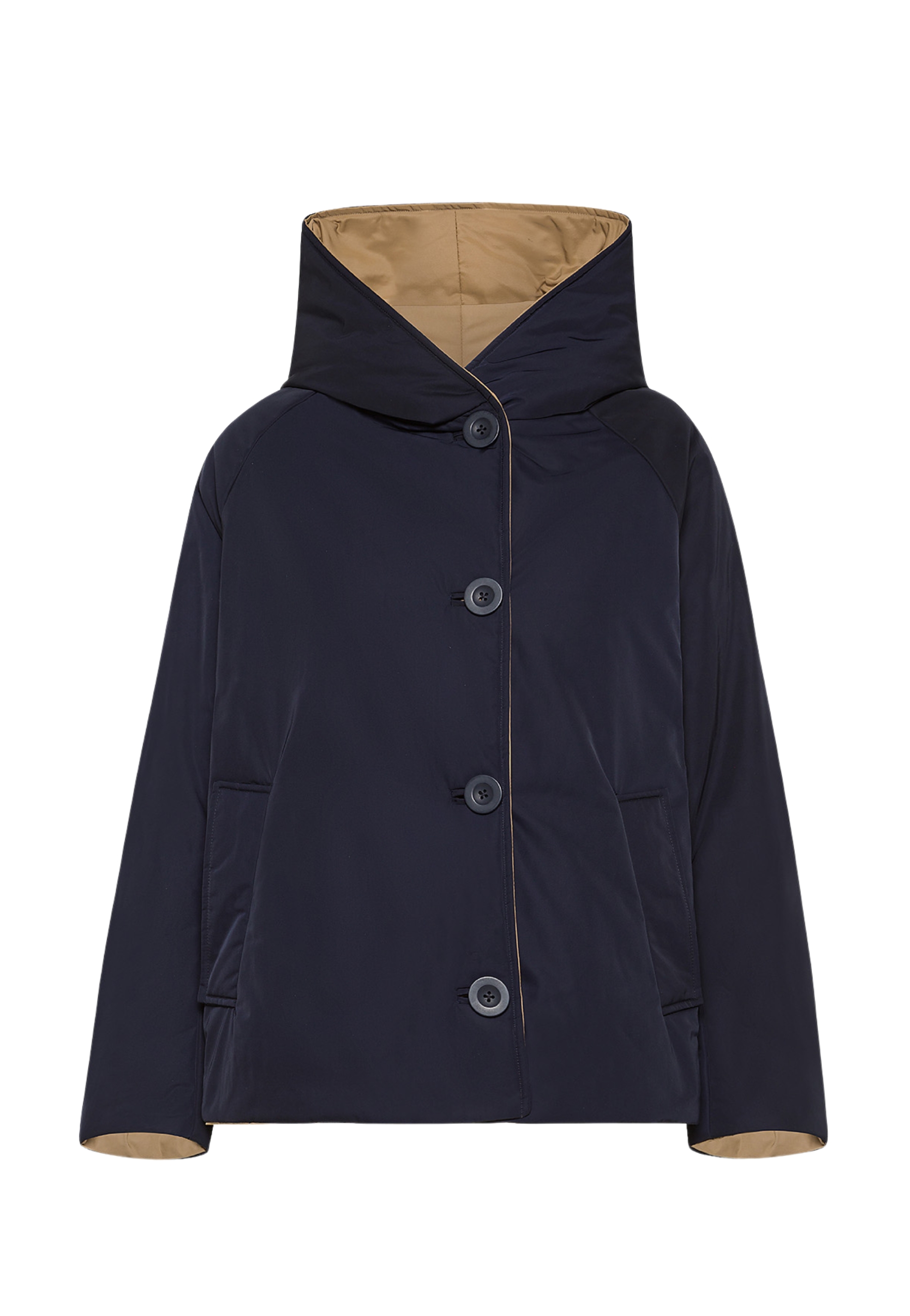 Regenmantel gepolsterte Frau Oof Short Reversible Blue und Cammello