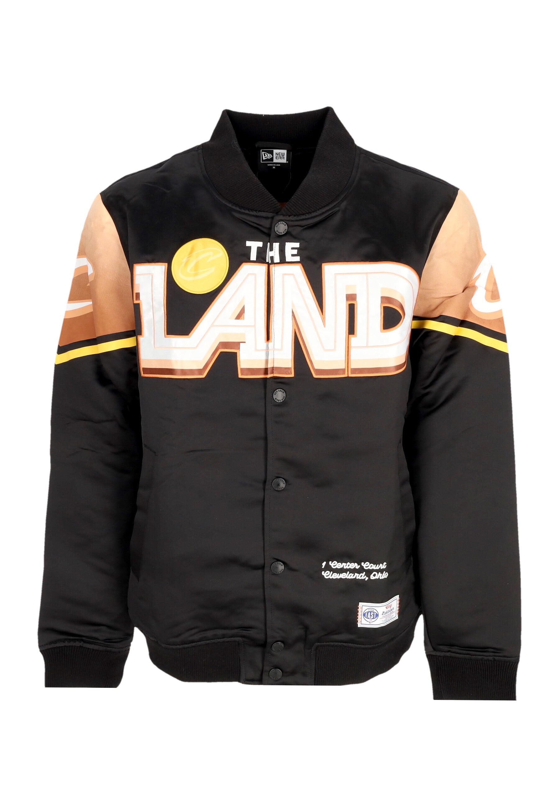 Herren Bomber Jacke Nba Ce Snap Satin Jacke Clecav Schwarz/Original Team Farben