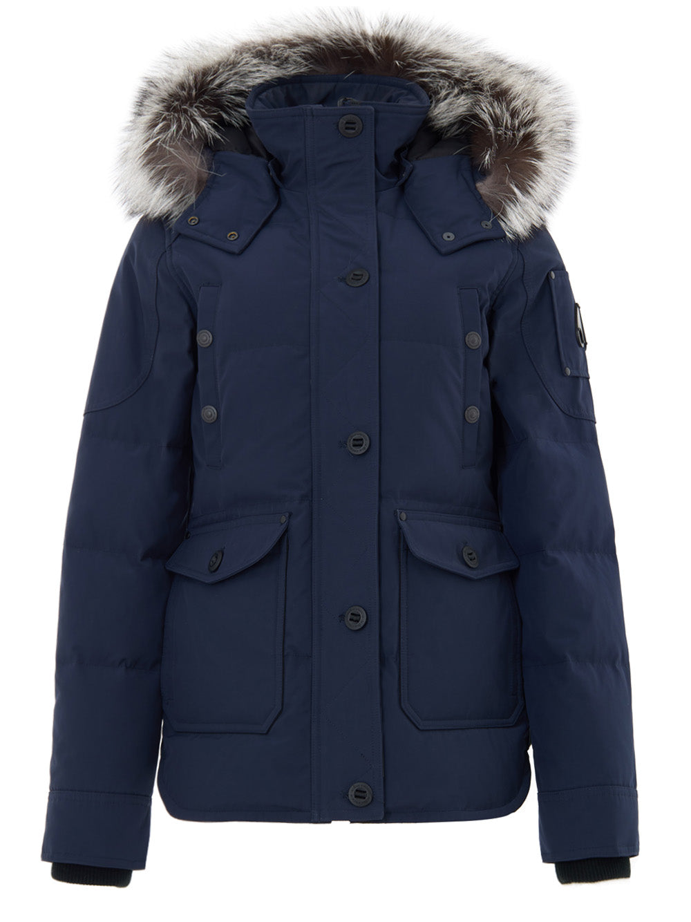 Feldjacke Blau mit Kapuze und Pelz Moose Knuckles