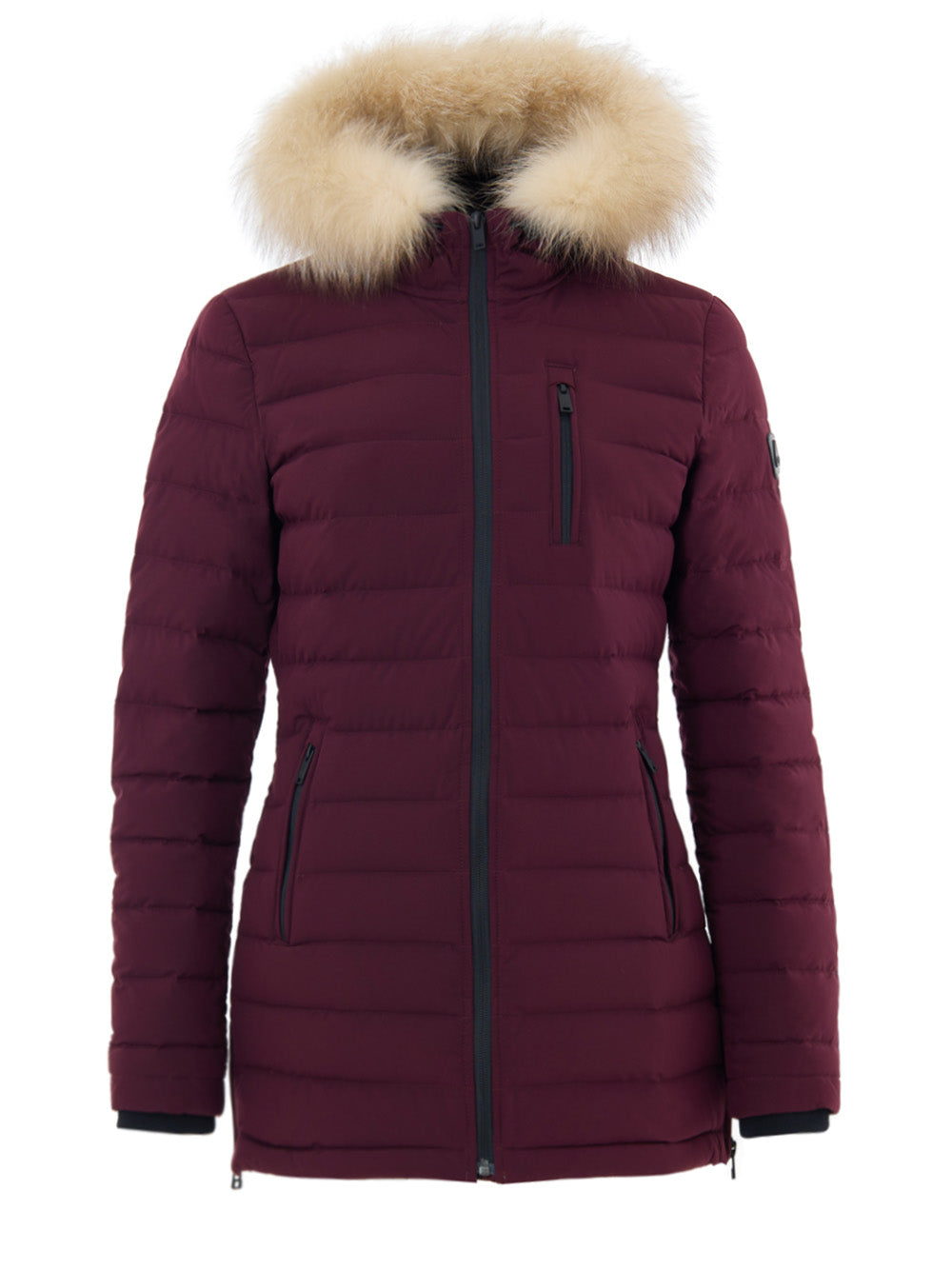 Leichte Bordeaux Daunenjacke mit Kapuze Moose Knuckles