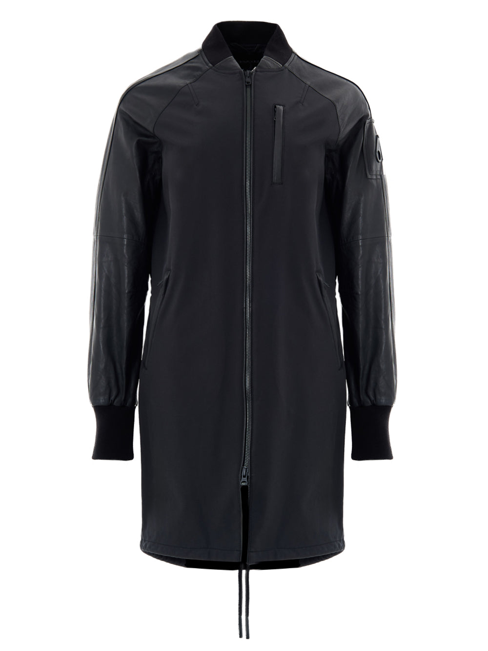 Schwarze Parka im technischen und Ledergewebe Moose Knuckles