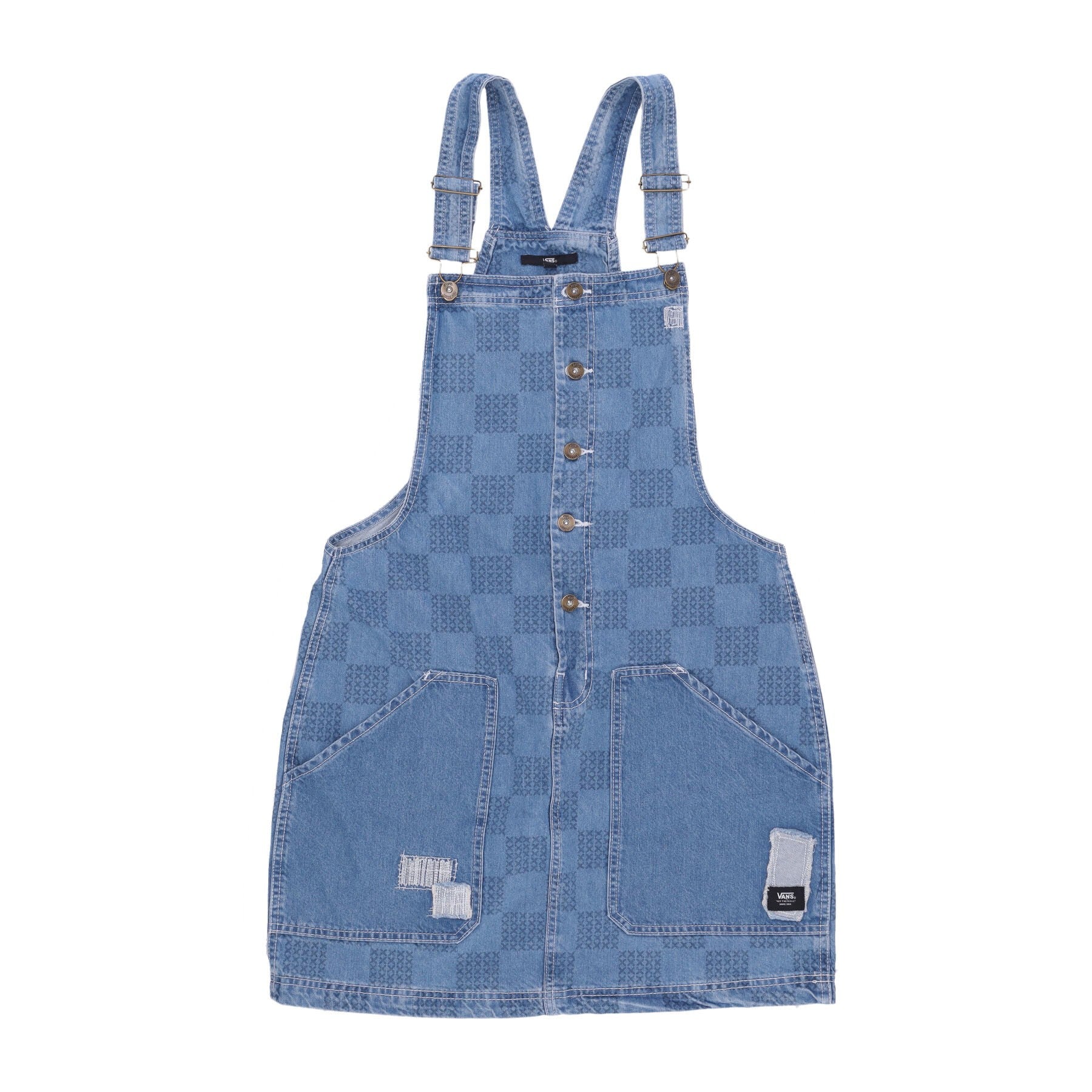 Damen-Latzhose „W Mended Check Denim Pinafore Dress“.