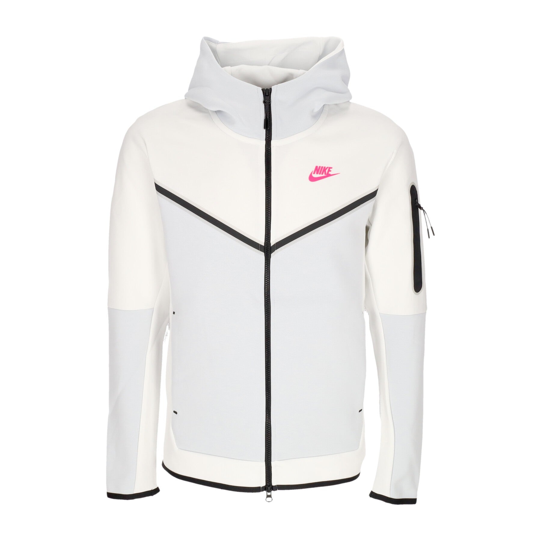 Leichtes Kapuzen-Sweatshirt mit ReiBverschluss fur Herren, Sportswear-Tech-Fleece-Hoodie mit durchgehendem ReiBverschluss, Summit White/Pure Platinum/Hyper Pink