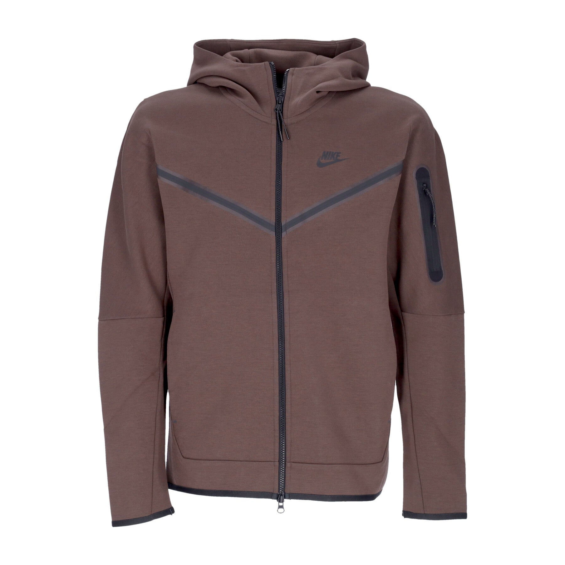 Leichtes Sweatshirt mit Kapuze mit ReiBverschluss fur Herren, Sportswear-Tech-Fleece-Hoodie mit durchgehendem ReiBverschluss, Barockbraun/Barockbraun/Schwarz