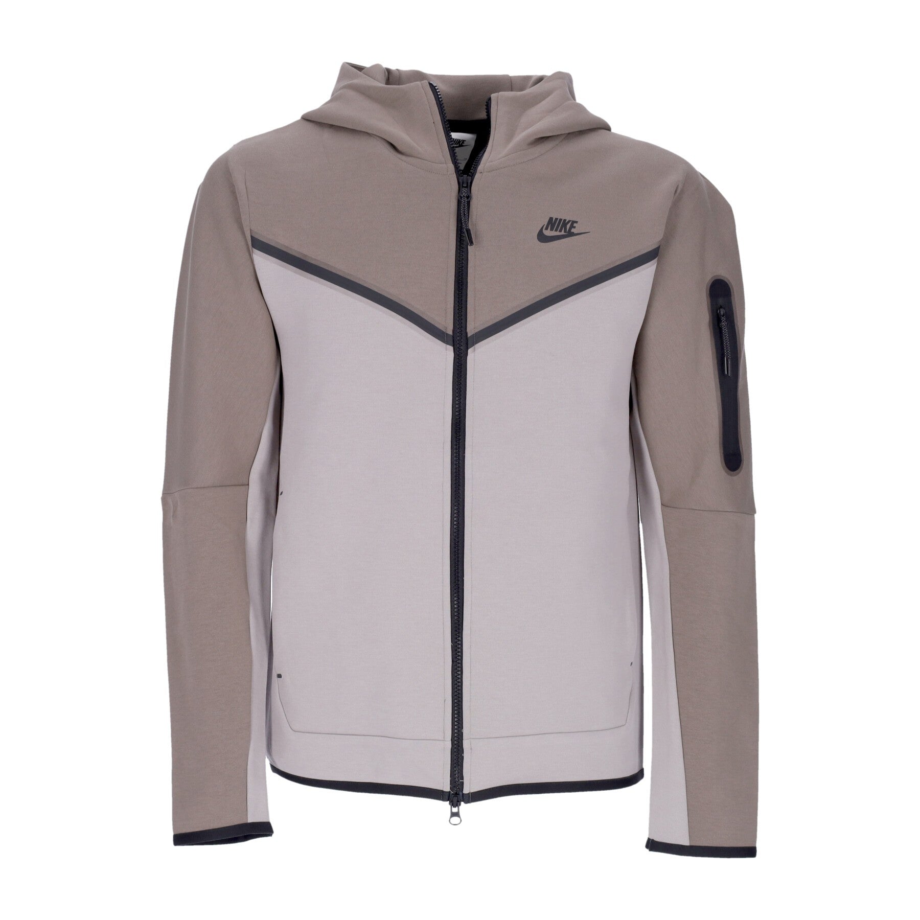 Leichtes Sweatshirt mit Kapuze mit ReiBverschluss fur Herren, Sportswear-Tech-Fleece-Hoodie mit durchgehendem ReiBverschluss, Olivgrau/Enigma Stone/Schwarz