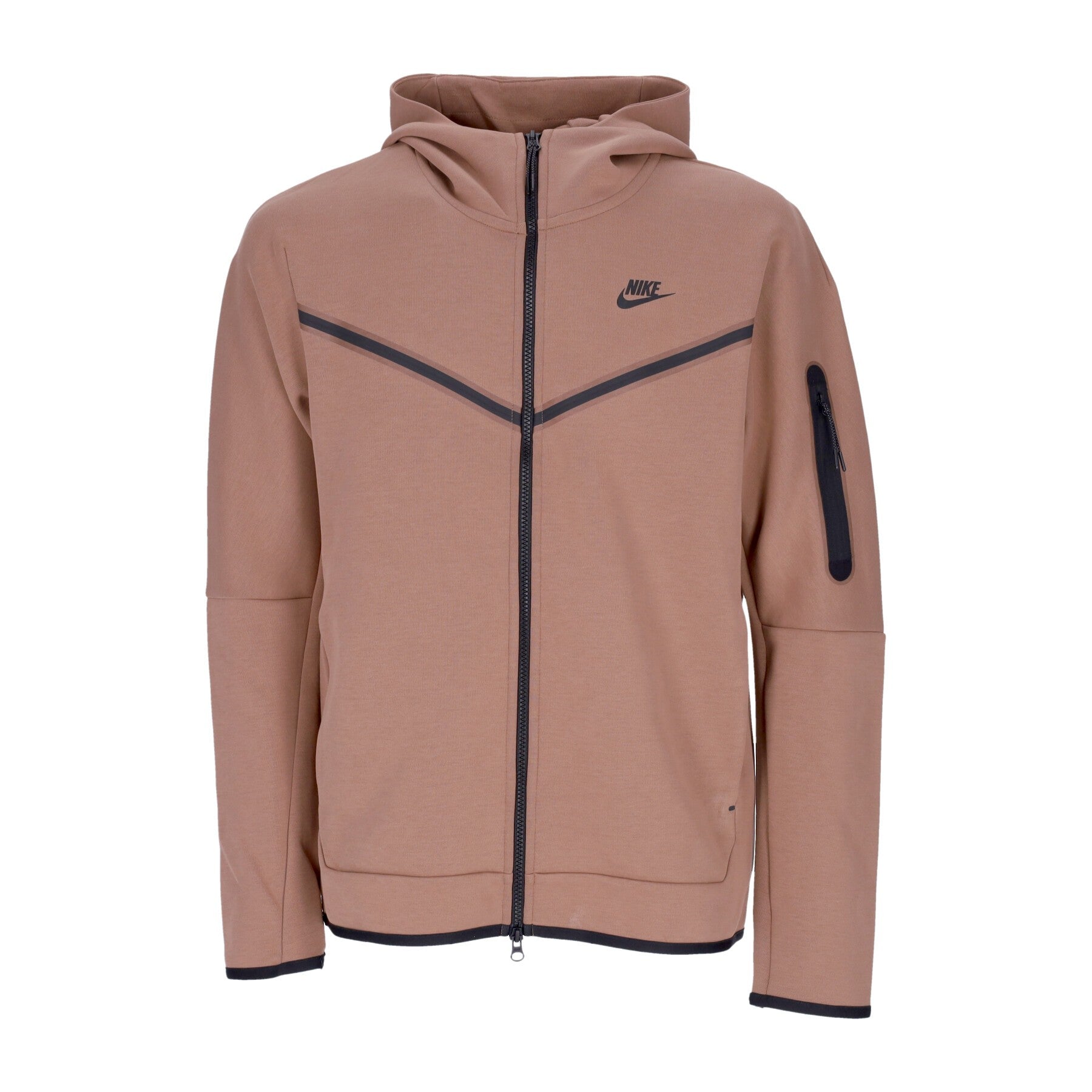 Leichtes Sweatshirt mit Kapuze mit ReiBverschluss fur Herren, Sportswear-Tech-Fleece-Hoodie mit durchgehendem ReiBverschluss, Archaeo Brown/Archaeo Brown/Schwarz
