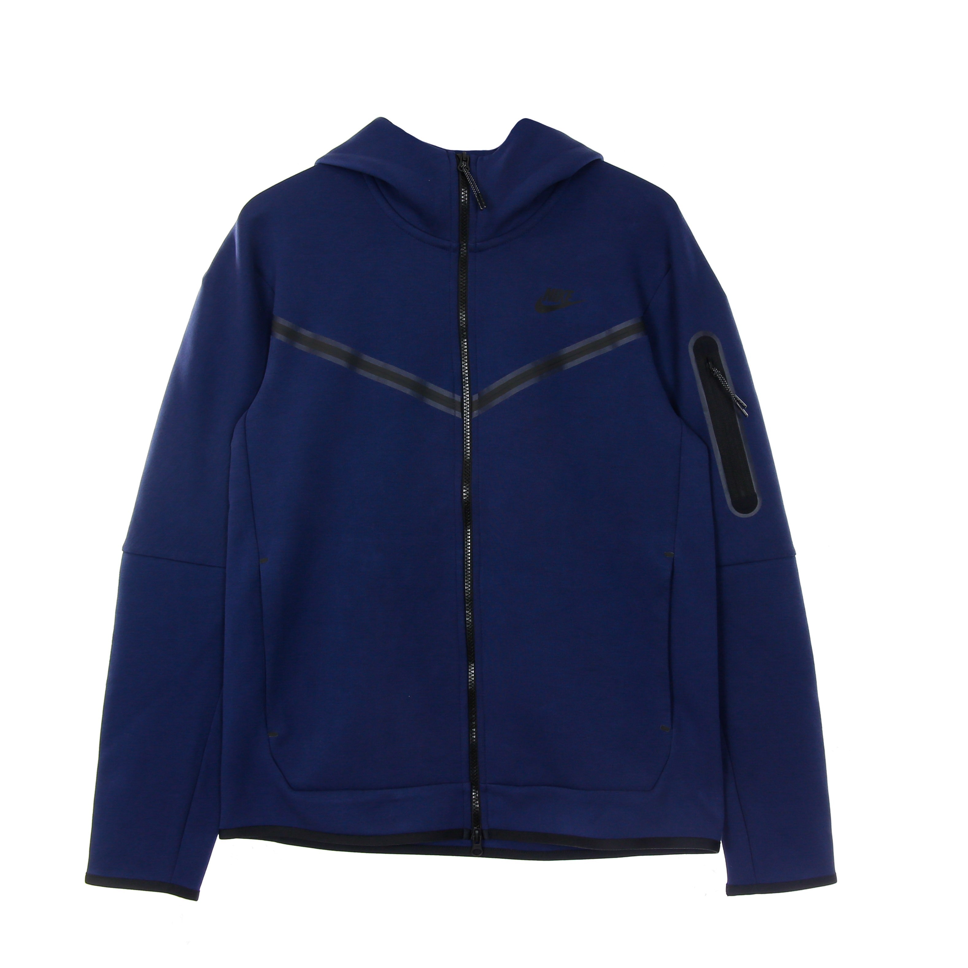 Leichtes Sweatshirt mit Kapuze mit ReiBverschluss fur Herren. Sportswear Tech Fleece Hoodie Midnight Navy/Schwarz