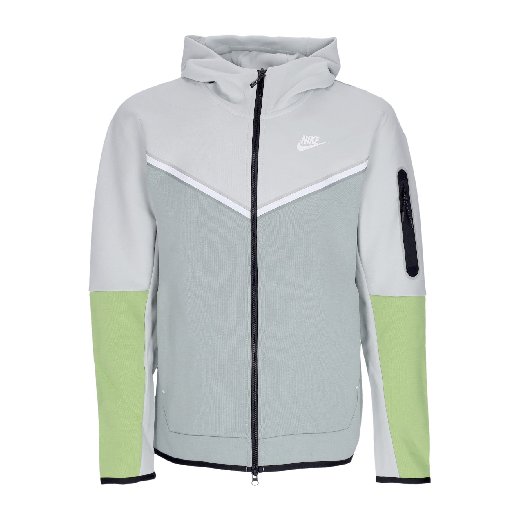 Leichtes Kapuzen-Sweatshirt mit ReiBverschluss, Herren-Sportbekleidungs-Tech-Fleece-Hoodie, Hellsilber/staubiges Salbei/WeiB